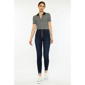 Kan Can Women's High Rise Button Fly Distressed Super Skinny Jeans 7273rh 0/23